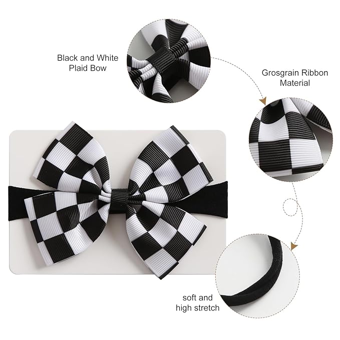 Fancheer Baby Girls Racing Checkered Flag Bow Headband Infant Toddler Birthday Party Hair Accessories