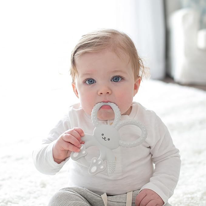 Dr. Brown's Flexees Teether, Gray Bunny, Soft 100% Silicone Baby Teether, BPA Free, 3m+, 1 Pack