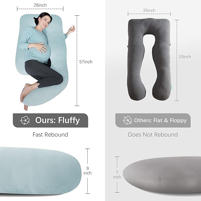 MOON PARK Pregnancy Pillows for Sleeping - U Shaped Full Body Maternity Pillow with Removable Cover - Support for Back, Legs, Belly, Hips - 57 Inch - Ice Blue - Cooling Cover