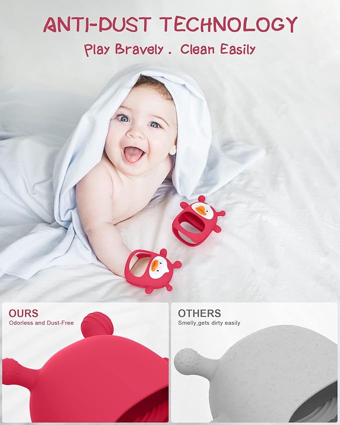 Teething Toys for Babies 0-6 Months, Never Drop Silicone Baby Teether, Hand Pacifier for Sucking Babies, Soothing Pain Relief, Best Chew Toy for Teething Baby, Teething Mitten for New Born - Red