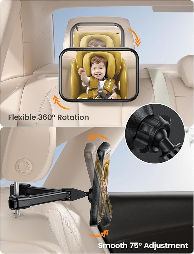 Lamicall Baby Car Mirror for Backseat - [2025 Safest Triangle Hook Clip] Acrylic Car Seat Mirror for Rear Facing, 360° Rotation & Wide Clear View, 3S Quick Install, Newborn Baby Gifts Accessories