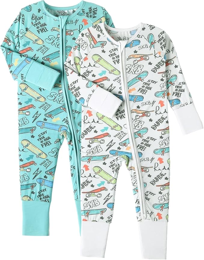 OPAWO Viscose from Bamboo Baby Pajamas Girl 2pack Mittens Cuff 2 Way Zipper Soft Footless Sleeper Baby Boy One-Piece Romper