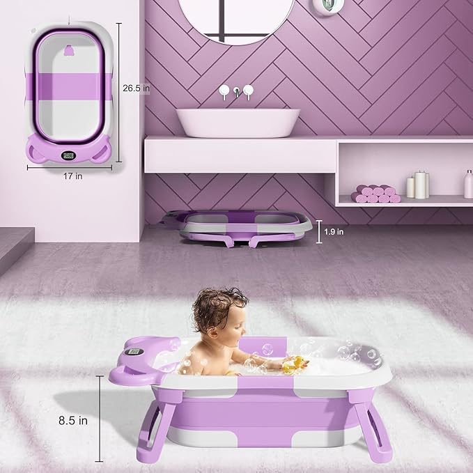 TPN Collapsible Baby Bathtub, Baby Bath Tub with Soft Cushion & Real-Time Thermometer, Baby Bathtub Infant to Toddler Tub (0-36 Months), Portable Newborn Travel Bath Tub