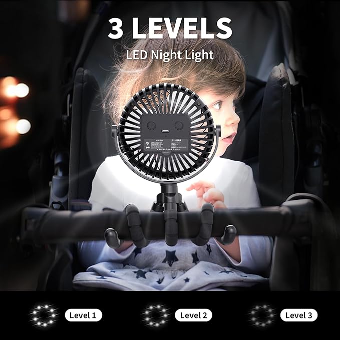 AMACOOL Battery Operated Stroller Fan, Baby Travel Essentials for Beach Disney, Newborn Boy & Girl Showers Gifts Registry Search, Rechargeable Clip On Fan for Car Seat Wagon Crib Bike Treadmill