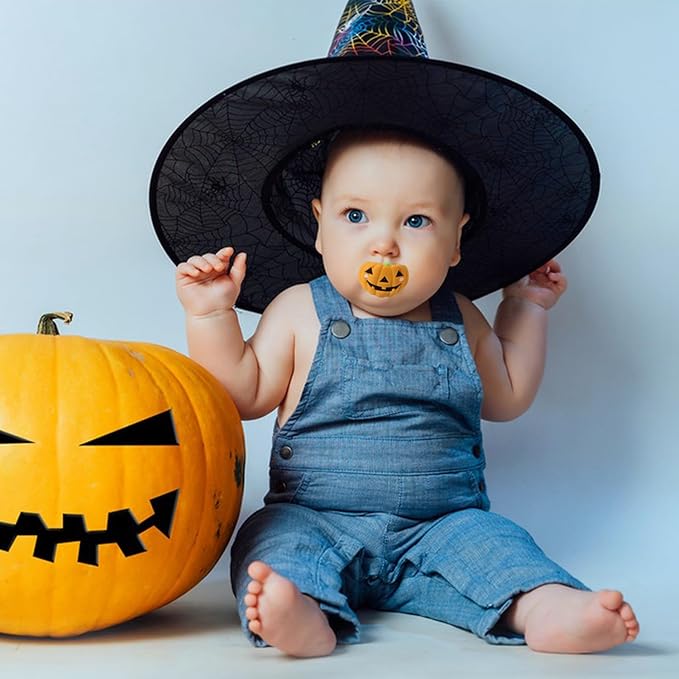 YAPROMO Halloween Pacifiers for Babies 4 PCS Pumpkin Pacifiers Cute Infant Halloween Toys, BPA Free, Latex Free