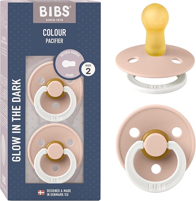 Bibs Pacifiers Color Collection, Set of 2 BPA-Free Latex Pacifiers Made in Europe, Round Nipple Baby Pacifier.