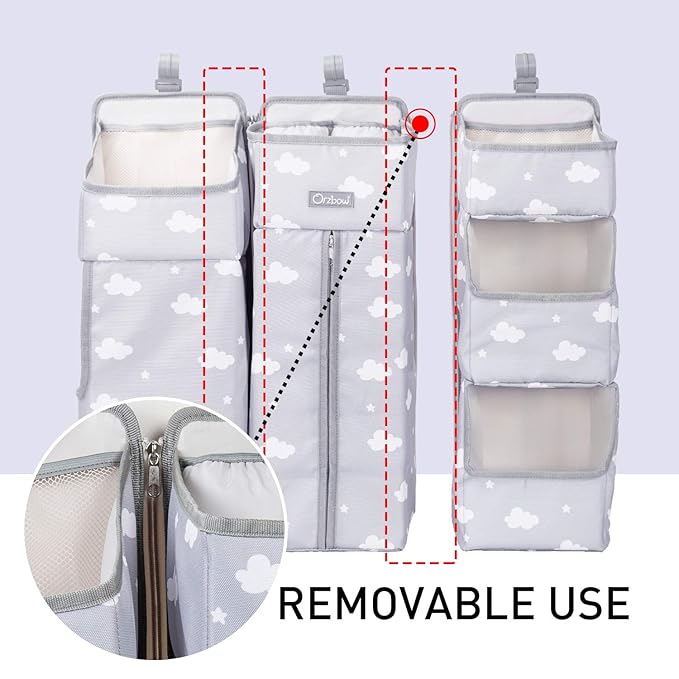 Orzbow 3-in-1 Hanging Diaper Caddy Organizer for Changing Table, Nursery Organization and Diaper Stacker for Crib Wall, Removable Diaper Organizer for Baby Boy Essentials, Gray
