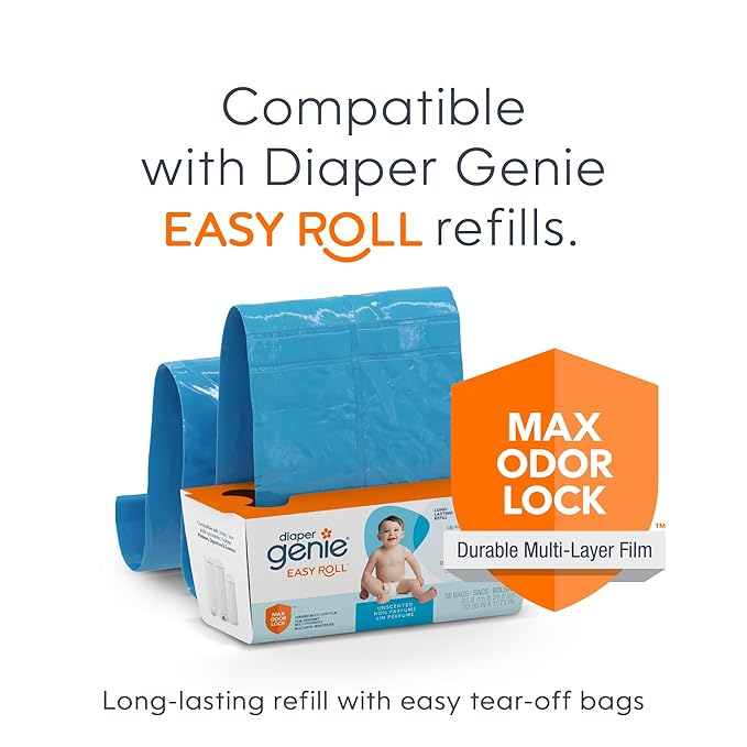 Diaper Genie Platinum Diaper Pail Gift Set | Hands-Free Odor Control with Foot Pedal | Stainless Steel Baby Diaper Pail | Includes 2 Easy Roll Refills 48 Bags Total | Baby Registry Must-Have