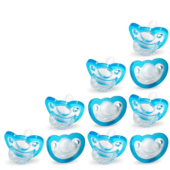 RaZbaby Jollypop Pacifier for Babies 3 Months and Up, USA Made, Natural Shaped Orthodontic Binky, Lovingly Shared in NICUs & Hospitals Worldwide, Medical-Grade 100% BPA-Free - 10 Pack - Blue