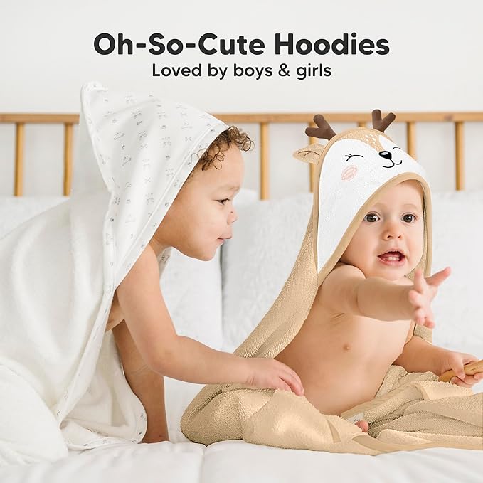 KeaBabies Hooded Baby Towel for Newborn - Viscose Derived from Bamboo Large Baby Bath Towels with Hood for Boys, Girls, Toddler, Extra Absorbent & Soft Newborn Bath Essentials (Deer, Regular)