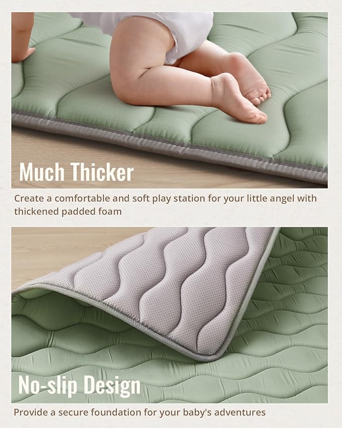 Blissful Diary Baby Play Mats for Floor, 50x50 Playpen Mat, Thick Cushioning Padding Foam Playmat for Baby and Toddlers Infants, Non-Slip & Machine Washable, Sage Green