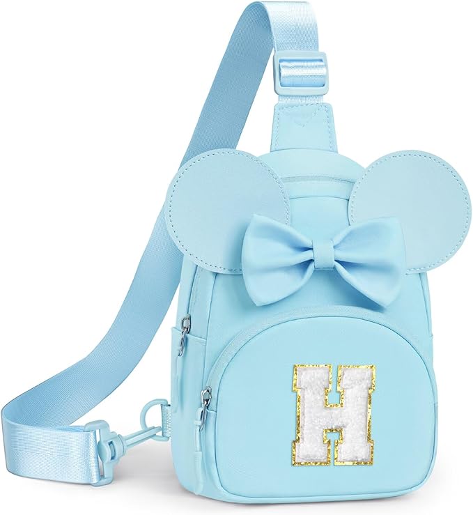 YOOLIFE Initial Sling Bag for Girls Kids, Fanny Pack Crossbody Bag for Little Girls Purse, Birthday Gifts for 2 3 4 5 6 7 8 Year Old Girl Kids, Girl Gifts Trendy Stuff, Blue (H)