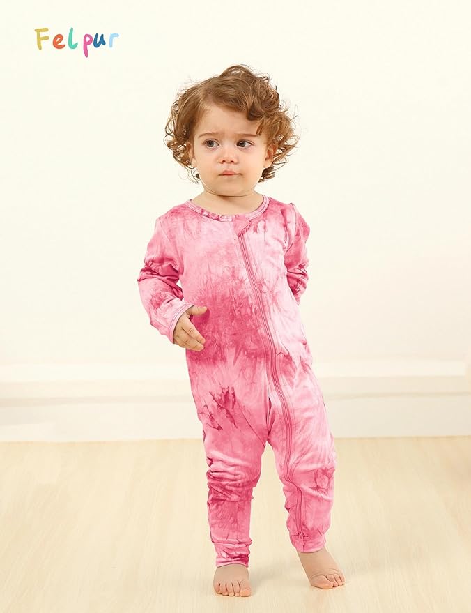 Baby Girls Boys Footless Romper 2 Way Zipper Soft Rayon Outfits, Outdoor Tie-dye Long Sleeve Clothes Jumpsuit