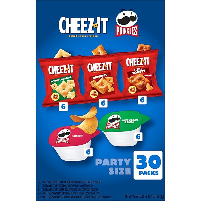 Cheez-It, Pringles, Salty Snacks, Party Size, Variety Pack, 26.58oz Box (30 Packs)