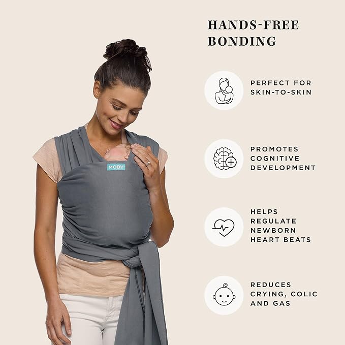 Moby Baby Wrap Carrier Classic for Newborns to Toddlers (8-33lbs), Infant Sling Carrier, Lightweight & Hands Free Design, Adjustable for All Body Types (Flint)