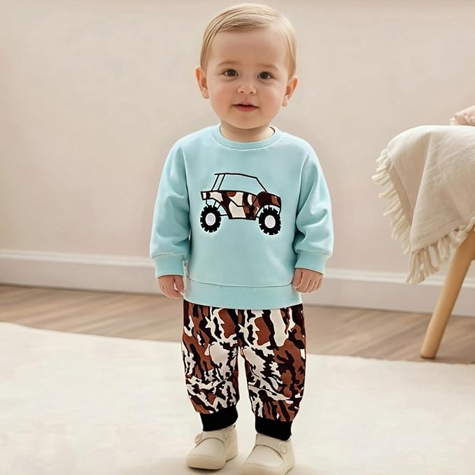 Toddler Boy Fall Winter Clothes Baby Camo Hunting Outfits Retro Pullover Sweatshirts + Camouflage Pants Set