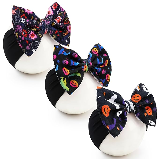 Halloween Baby Headbands 3 Pcs Nylon Headbands with Bows for Baby Girl for Newborns, Infants, Toddlers Halloween Outfit