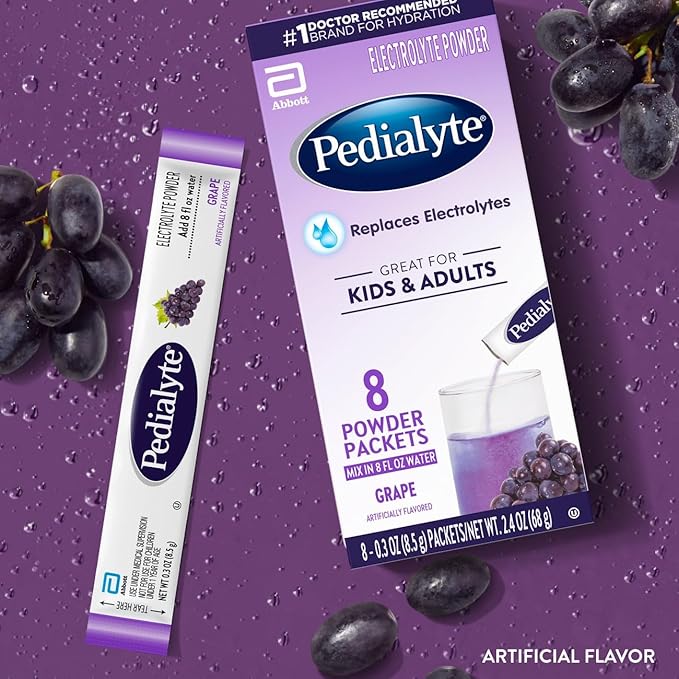 Pedialyte Electrolyte Powder | Hydration Drink for Kids & Adults | Grape, 100 Powder Packets
