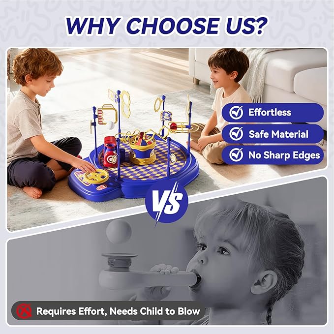 Electric Train Set Game Table for Kids & Adults, Floating Ball Toy with Adjustable Airflow, Interactive STEM Toys with Music & Lights, Hand-Eye Coordination & Focus Training Board Game Ages 6–13+