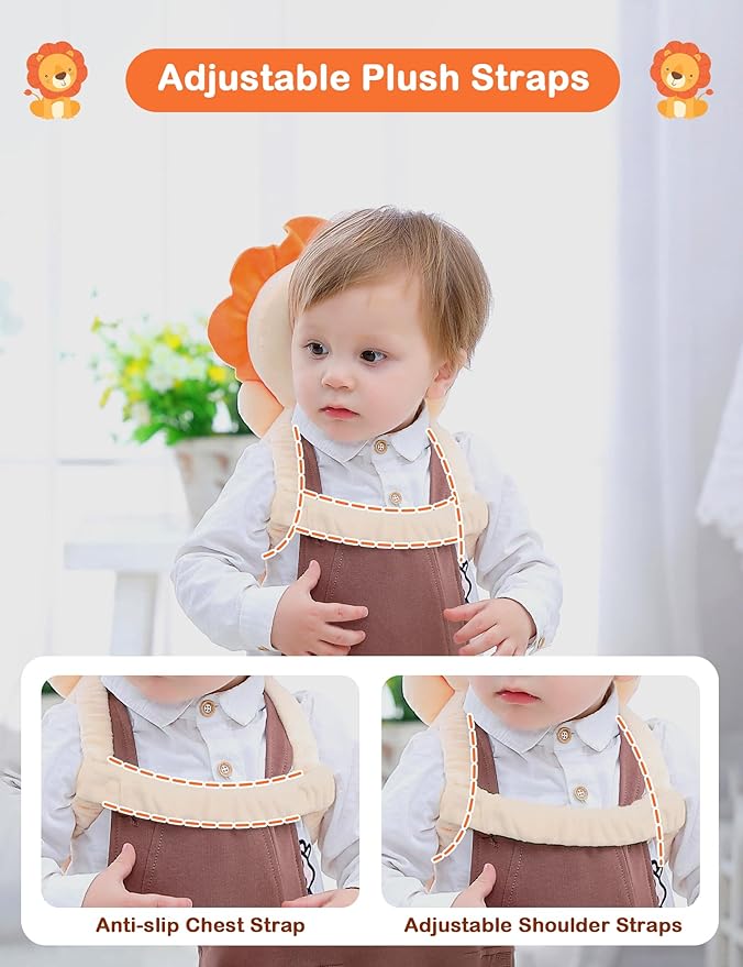 JunNeng Baby Head Protector Backpack, Toddler Walking Fall Head Protection, Yellow Lion