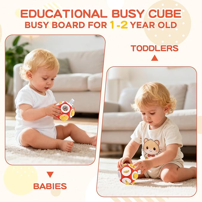 Montessori Activity Cube & Busy Board for 1 Year Old - 12-in-1 Travel Toys for Airplane & Car, Car Seat & Stroller Activity Toy, Toys Gift for 1 Year Old Boy Girl, Valentine Gifts for Kids