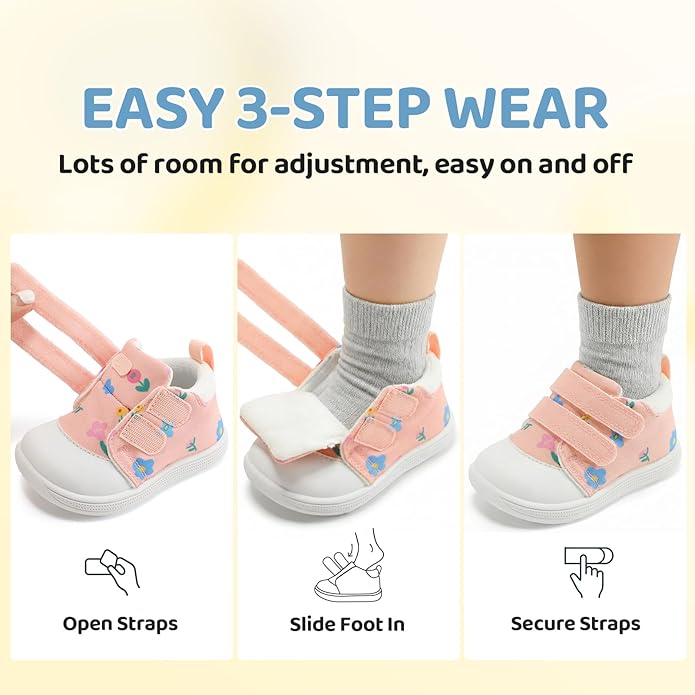 Baby First Walking Shoes Baby Girls Wide Barefoot Sneakers Lightweight Soft Toddler Shoe Non-Slip Ankle Support