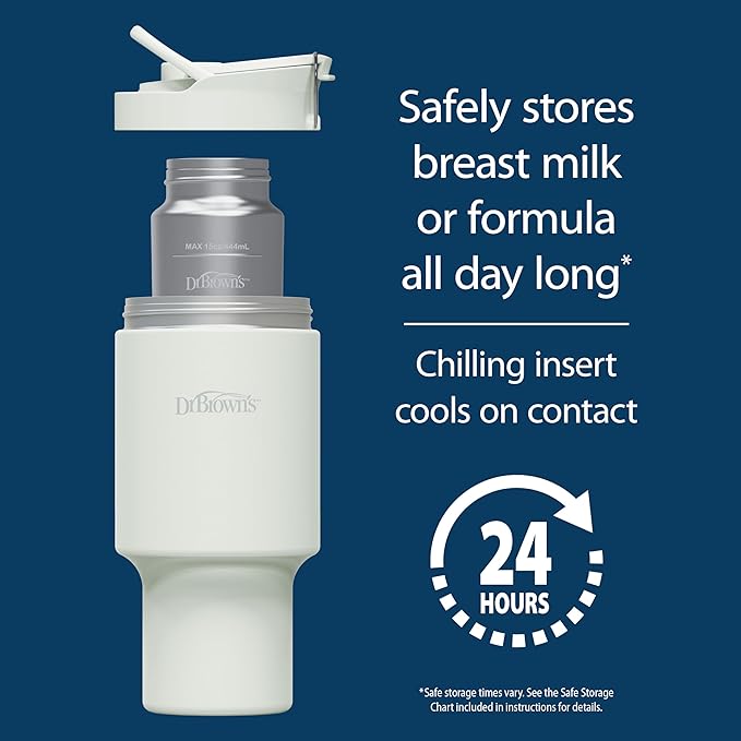 Dr. Brown's Breast Milk & Formula Chiller, Portable Insulated Storage for Breast Pumping and Bottle Feeding, 20 oz/590 mL Capacity, Arctic White, BPA-Free