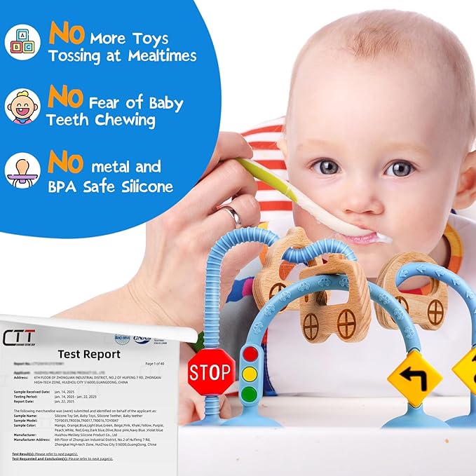 Baby Suction Cup Sensory Toy - Baby Toys for High Chairs, Airplane Travel, Bathtub, Restaurant, Montessori Interactive Silicone Teething Toys for Infants and Toddlers, Enhance Fine Motor Skills
