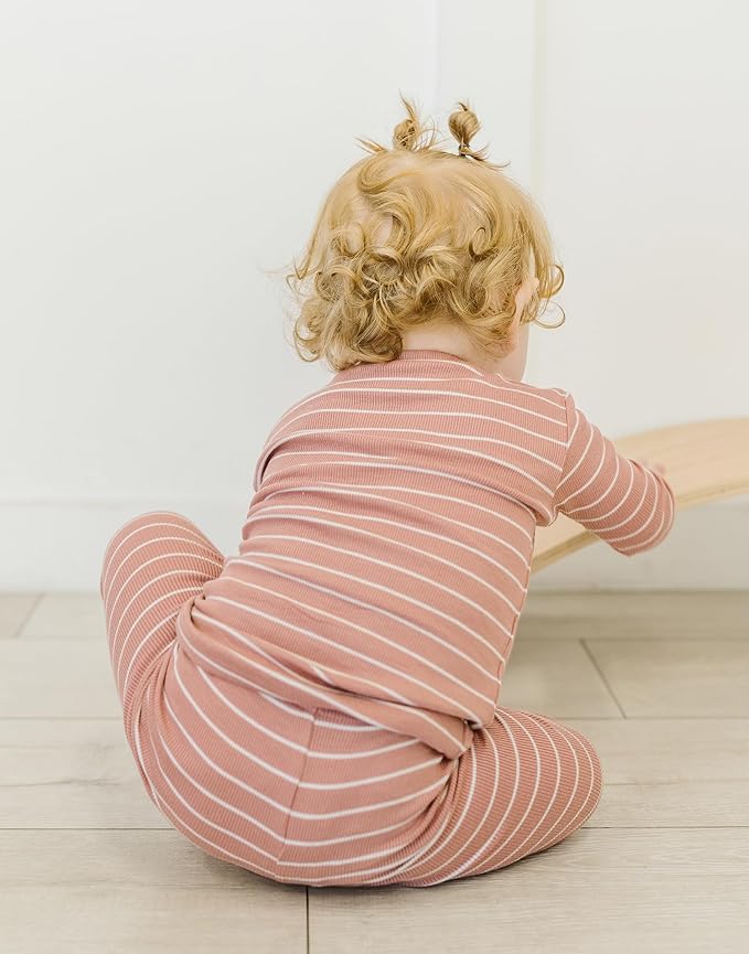 moimoln Stripe Pajamas Set 12M-8Y Ribbed Unisex Baby & Toddler, Soft Viscose, Snug-Fit, Everyday Sleepwear