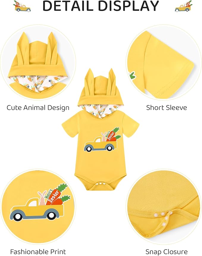Newborn Boy Summer Outfits Animal Print Short Sleeve Romper with Hoodie & Pants Infant Clothing Set