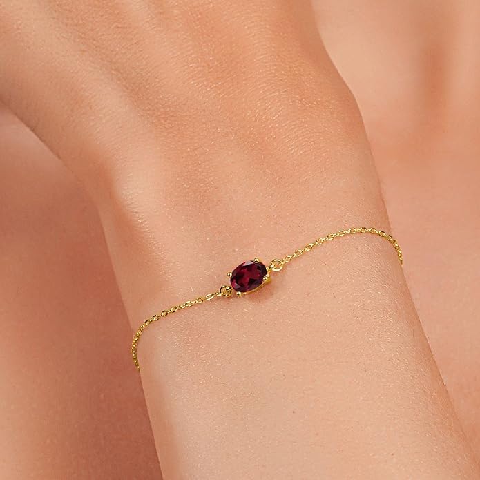 Gem Stone King 7X5MM Oval Gemstone Birthstone Solitaire Bracelet For Women | 925 Sterling Silver | Adjustable Bolo Bracelet For Women | Fine Jewelry Gifts for Her Mom Wife