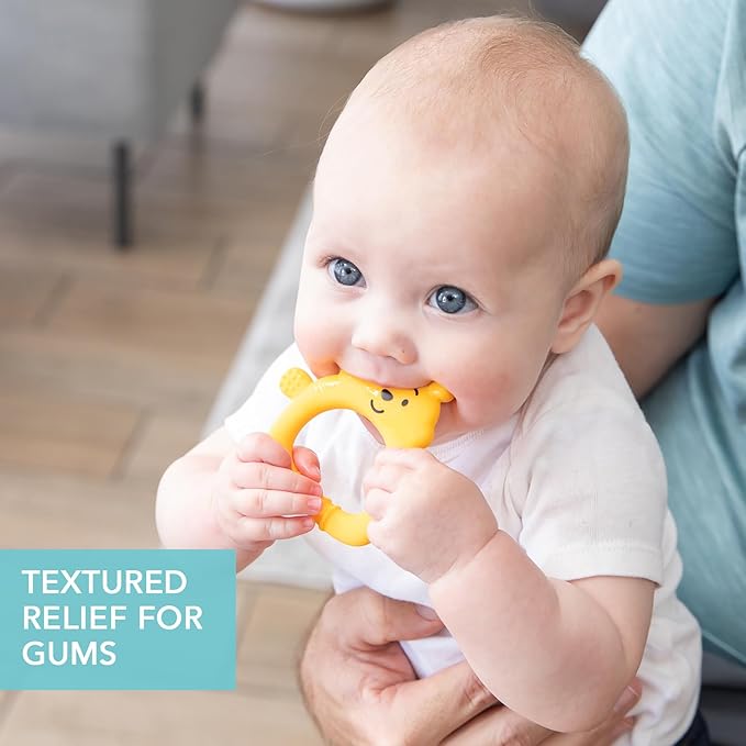 Bumkins Disney Baby Teething Freezer Toy Keys Rings, Soft Flexible Platinum Silicone Pacifier to Chew, Cool Teether Gum Relief, Essentials for Babies 3 Months, Freezable, Sensory, Winnie The Pooh