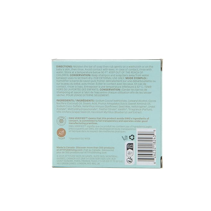 ATTITUDE Baby Plastic-Free Shampoo and Body Soap Bar, EWG Verified, Dermatologically Tested, Vegan, Good Night, 3 Ounces