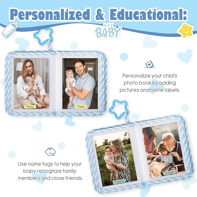 Lanpn Baby Photo Album Holds 17 4x6 Pictures, My First Soft Cloth Family Photo Book with Name Card & Name Tag Sticker, Fabric Kid Memory Keepsake Gift for Baby Shower Newborn Toddler Boy (Unicorn)