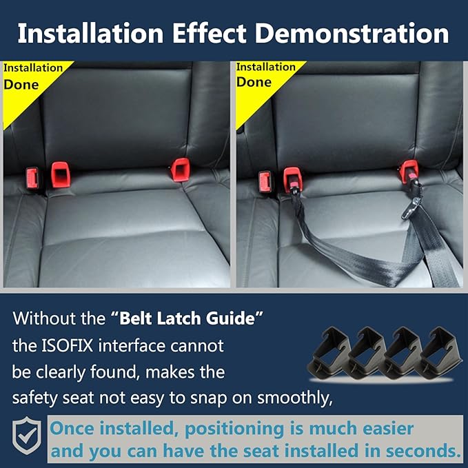 ISOFIX Interface Belt Latch Guide, 4Pcs Black Car Seat Latch Guides, ISOFIX Latch Guide Groove Bracket Connector for Car Seats (4Pcs Black)
