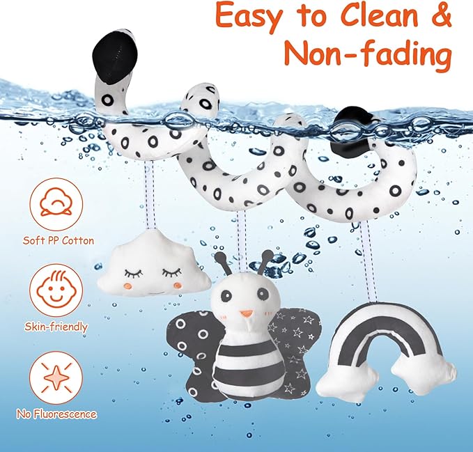 SAMMAS Car Seat Toys, Infant Baby Spiral Activity Hanging Toys Stroller Toys for Car Seat Stroller Bar Crib Bassinet Mobile with BB Squeaker and Rattles (Bee)