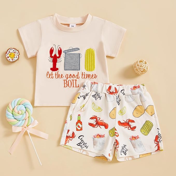 fhutpw Toddler Baby Boy Summer Clothes Tractor Letter Short Sleeve T-Shirt Tops Pockets Casual Shorts Set Infant Outfits