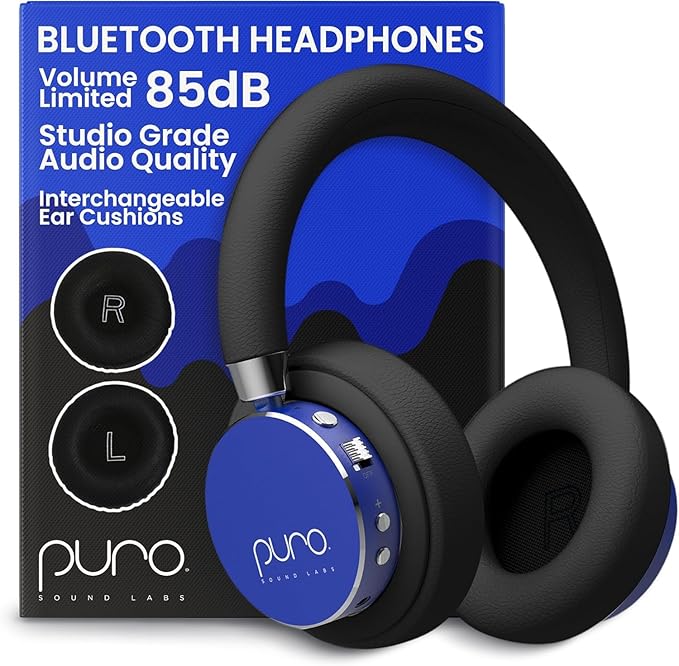 Puro Sound Labs Kids Wireless Headphones – Volume-Limiting 85dB, Built-In Mic, Studio-Grade Sound, 20-Hour Battery Life, Comfortable Fit & Easy to Connect Kids Bluetooth Headphones – BT2200 Plus, Blue