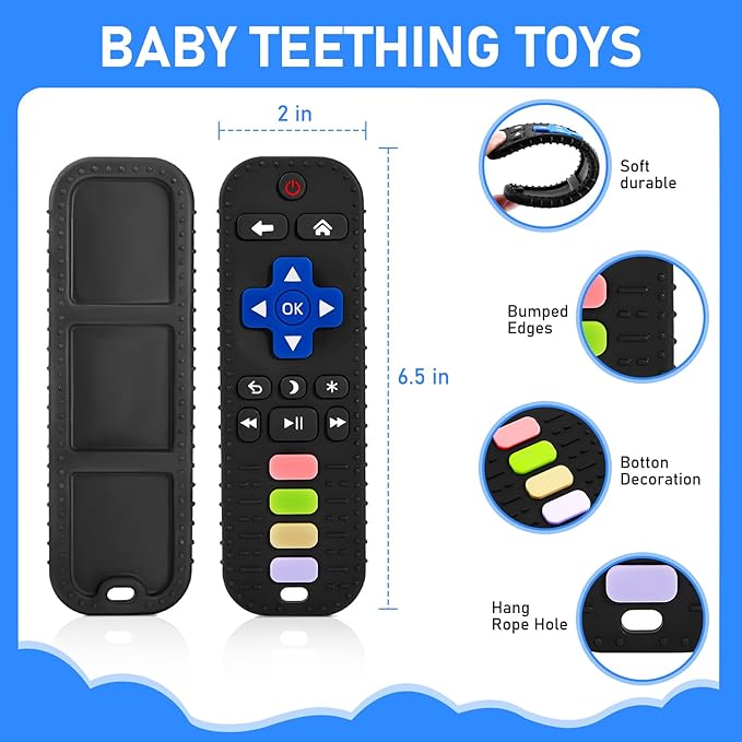 Teething Toys for Baby 3 6 12 18 Months, TV Remote Control Phone Baby Teether Toys, Babies Chew Toys, Food Grade Silicone Teething Toys for Infants, BPA Free, for Babies Gum Relief