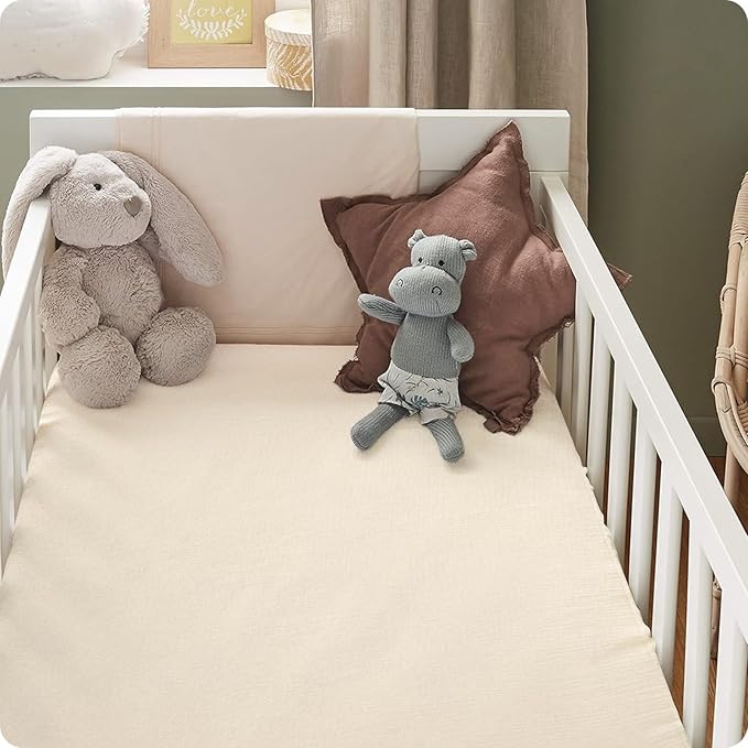 100% Organic Cotton 2 Pack 52x28 Inches Muslin Crib Sheets Fitted Crib Mattress Sheet for Baby Girls & Boys, Soft Boho Neutral Toddler Bed Sheets Fits Well Standard Size Crib Mattress 28x52 Inches