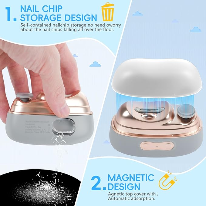 2026 Electric Nail Clipper with LED Light & 2 Speeds, New 2 in 1 Electric Nail Trimmer with Nail Clip Storage, 3 in 1 Design, USB Rechargeable Automatic Nail Clipper for Babies, Seniors and Adults