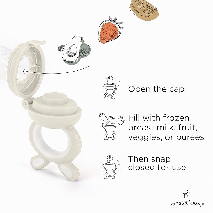 Moss and Fawn Forage Feeder - Soothing Silicone Frozen Breast Milk Popsicle & Baby Food Teething Toy, Pacifier, Fruit Feeder, & Teether - BPA, PVC & Phthalate-Free - Ecru