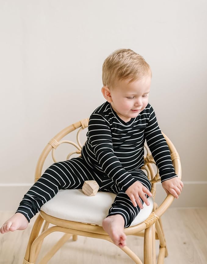moimoln Stripe Pajamas Set 12M-8Y Ribbed Unisex Baby & Toddler, Soft Viscose, Snug-Fit, Everyday Sleepwear