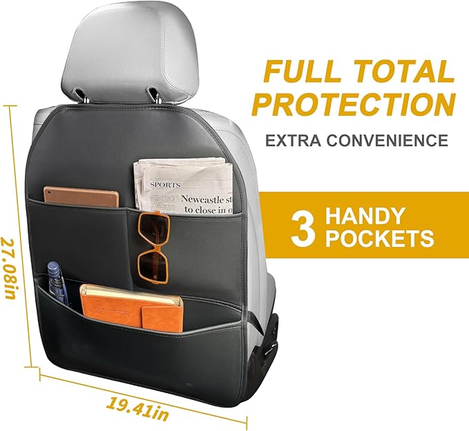 Sanwom Car Seat Back Protector for Kids - Backrest Protector Prevents Damage from Kicking, Universal Fit Seat Protector with Anti-Slip Design, Shields Against Scratches & Footprints