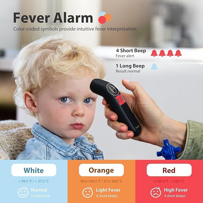 iHealth Touchless Thermometer for Adults and Kids, Color-Coded Alert & Silent Mode, 1-Second Accurate Fever Check, Portable for Home, Travel Use - PT2L Black