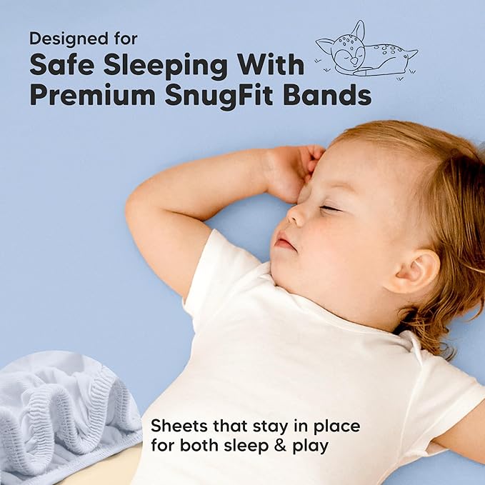 Pack and Play Sheets Fitted - 2-Pack Mini Crib Sheets for Pack N Play Mattress 38x26, Soft & Cozy, Neutral Toddler Playard Bedding, Snug Fitted Mini Baby Crib Mattress Cover Boy, Girl (Blue Flax)