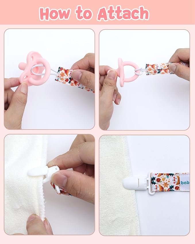 babygoal Baby Christmas Pacifier Clips 8 Pack, Pacifier Holder Clips Fits for Most Pacifier and Binkies 8PS38-B