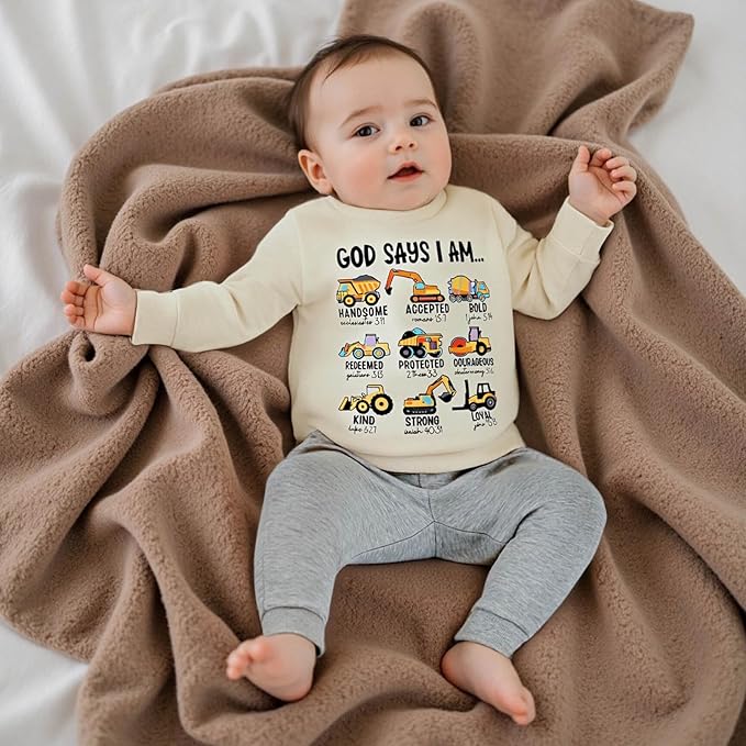 FOCUSNORM Toddler Baby Boy Fall Winter Outfit Excavator Embroidered Long Sleeve Sweatshirt Elastic Jogger Pant 2 Pcs Clothes