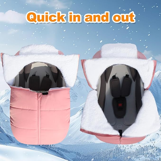 Fairy Baby Winter Car Seat Cover for Babies Carseat– Waterproof, Warm Car Seat Cover Baby – Universal Winter Cover for Back Seat, Infant Car Seat & Baby Carseat（Pink）