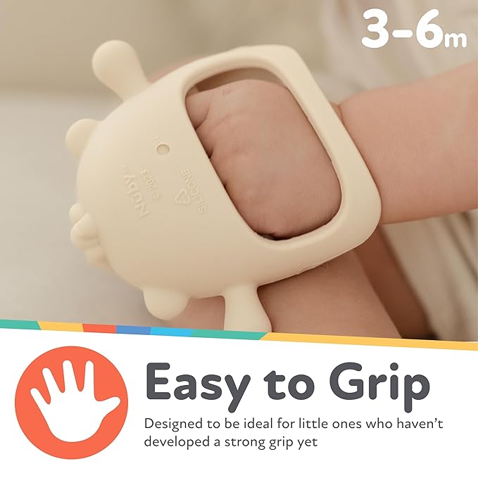 Nuby Silicone Wrist Teething Mitten - Baby Teether Ring - 3+ Months - Brown Bear